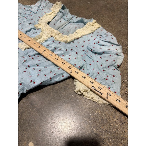 Vintage 1940's Seersucker Rose Floral Maxi Dress Lace Trim Prairie Cottagecore - Picture 5 of 7